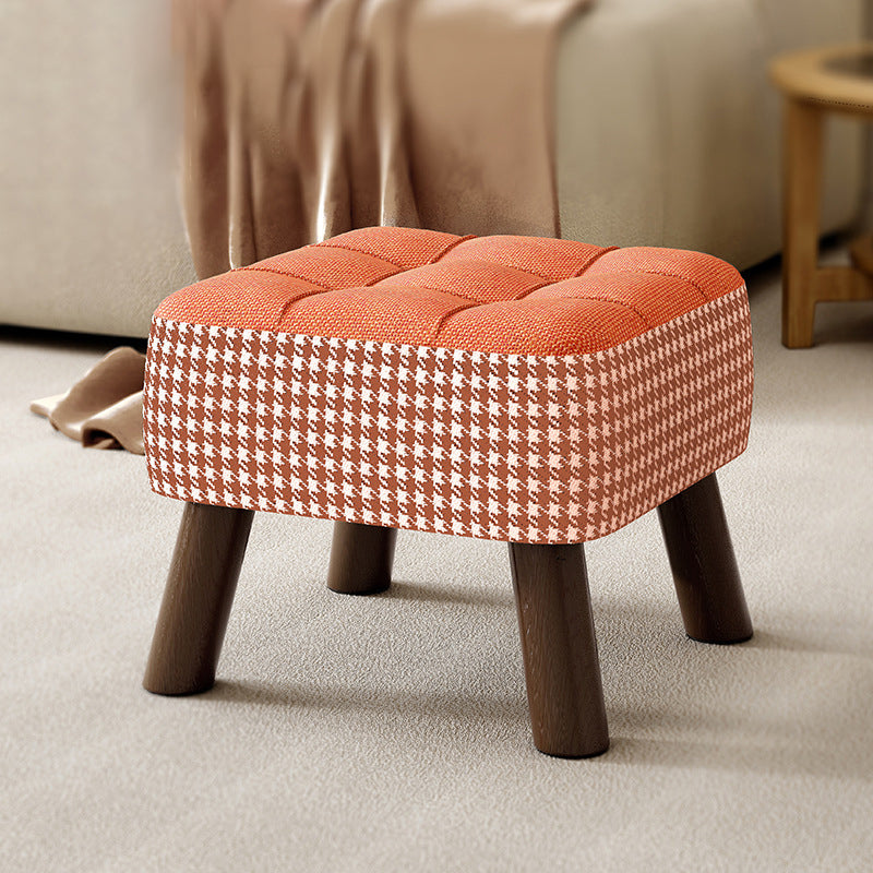 Modern Minimalist Stackable Solid Wood Stool with Fabric Cushion - Square, Backless & Armless, Ideal for Hallways