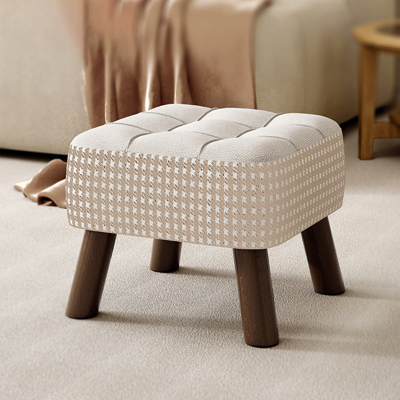 Taburete moderno minimalista apilable de madera maciza con cojín de tela - Cuadrado, sin respaldo ni reposabrazos, ideal para pasillos