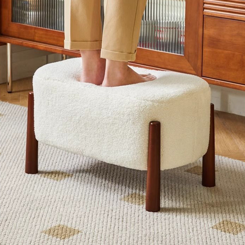 Modern Minimalist Oval Solid Wood Low Stool – Corduroy, Teddy Fleece & Faux Mink Fur Upholstery, Yarn-Wrapped Sponge Cushion, Backless & Armless Hallway Seat