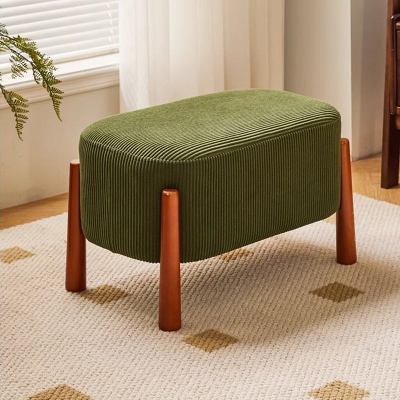 Modern Minimalist Oval Solid Wood Low Stool – Corduroy, Teddy Fleece & Faux Mink Fur Upholstery, Yarn-Wrapped Sponge Cushion, Backless & Armless Hallway Seat