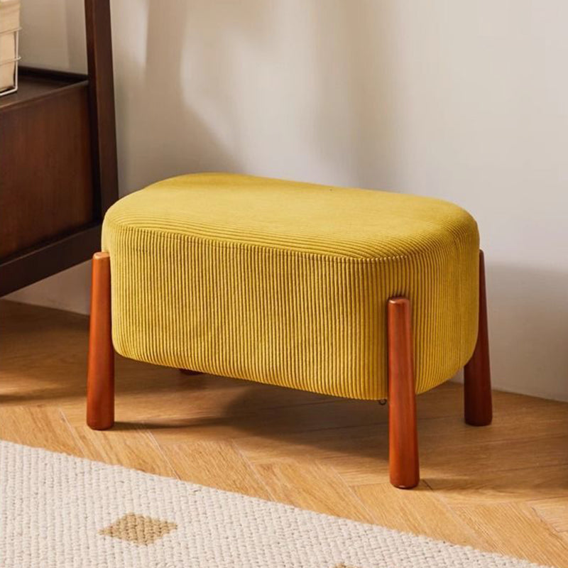 Modern Minimalist Oval Solid Wood Low Stool – Corduroy, Teddy Fleece & Faux Mink Fur Upholstery, Yarn-Wrapped Sponge Cushion, Backless & Armless Hallway Seat