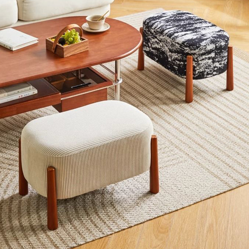 Modern Minimalist Oval Solid Wood Low Stool – Corduroy, Teddy Fleece & Faux Mink Fur Upholstery, Yarn-Wrapped Sponge Cushion, Backless & Armless Hallway Seat
