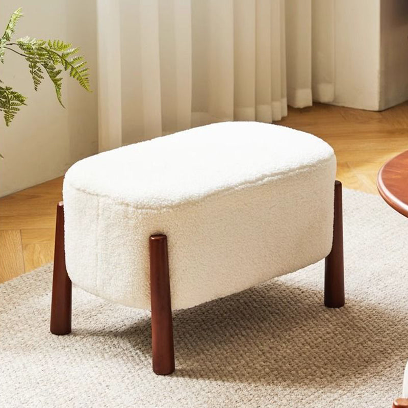 Modern Minimalist Oval Solid Wood Low Stool – Corduroy, Teddy Fleece & Faux Mink Fur Upholstery, Yarn-Wrapped Sponge Cushion, Backless & Armless Hallway Seat