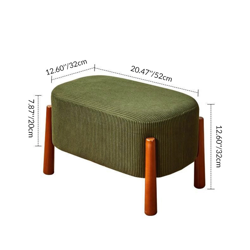 Modern Minimalist Oval Solid Wood Low Stool – Corduroy, Teddy Fleece & Faux Mink Fur Upholstery, Yarn-Wrapped Sponge Cushion, Backless & Armless Hallway Seat
