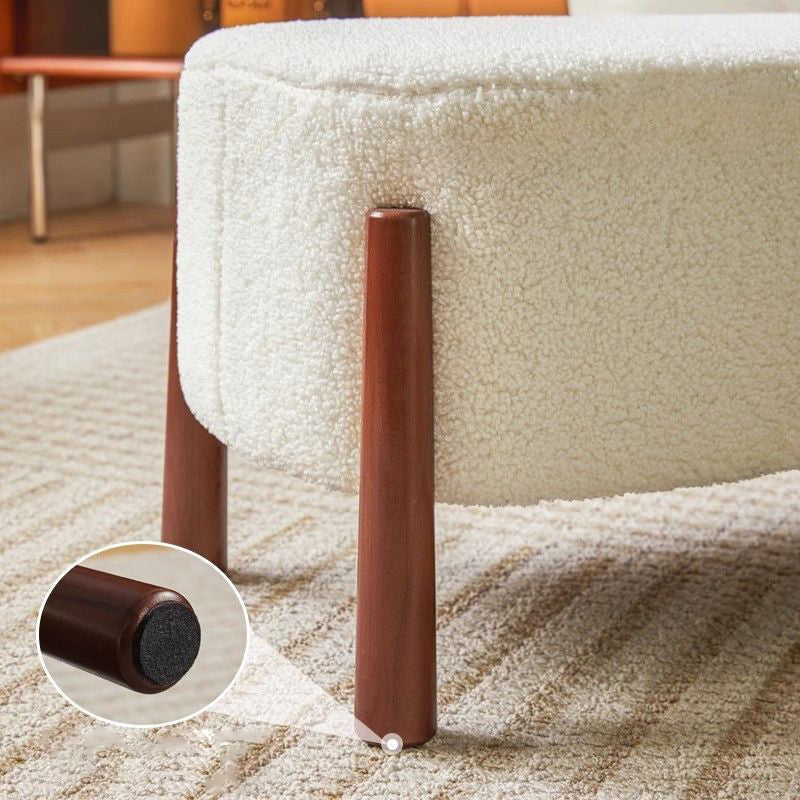 Modern Minimalist Oval Solid Wood Low Stool – Corduroy, Teddy Fleece & Faux Mink Fur Upholstery, Yarn-Wrapped Sponge Cushion, Backless & Armless Hallway Seat