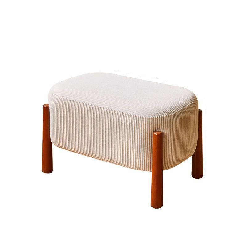 Modern Minimalist Oval Solid Wood Low Stool – Corduroy, Teddy Fleece & Faux Mink Fur Upholstery, Yarn-Wrapped Sponge Cushion, Backless & Armless Hallway Seat