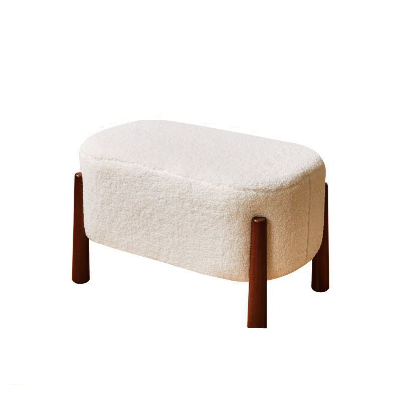 Modern Minimalist Oval Solid Wood Low Stool – Corduroy, Teddy Fleece & Faux Mink Fur Upholstery, Yarn-Wrapped Sponge Cushion, Backless & Armless Hallway Seat