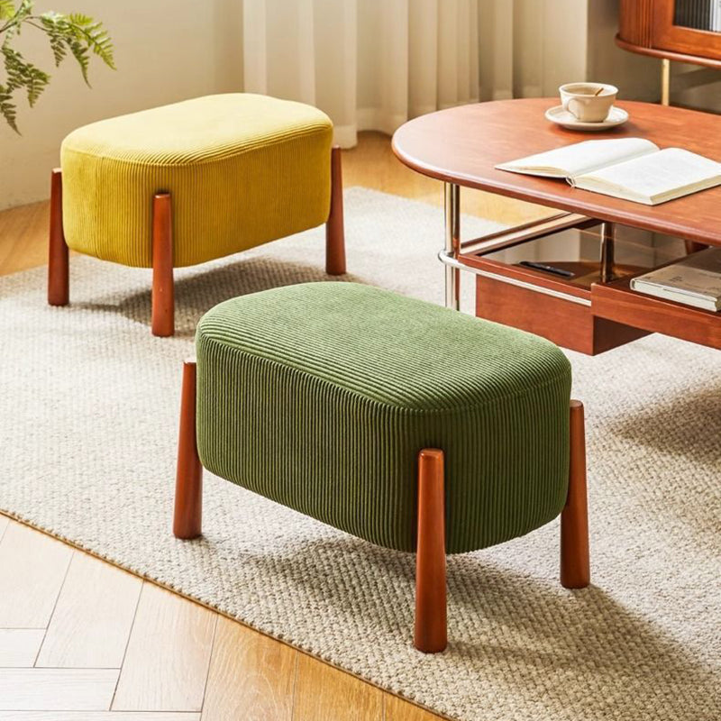 Modern Minimalist Oval Solid Wood Low Stool – Corduroy, Teddy Fleece & Faux Mink Fur Upholstery, Yarn-Wrapped Sponge Cushion, Backless & Armless Hallway Seat