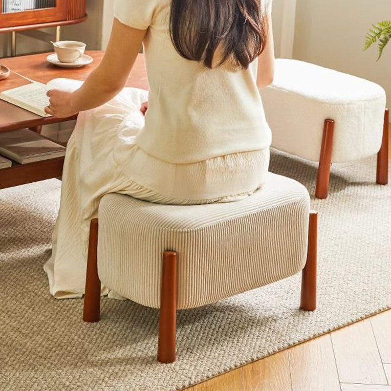 Modern Minimalist Oval Solid Wood Low Stool – Corduroy, Teddy Fleece & Faux Mink Fur Upholstery, Yarn-Wrapped Sponge Cushion, Backless & Armless Hallway Seat
