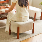 Modern Minimalist Oval Solid Wood Low Stool – Corduroy, Teddy Fleece & Faux Mink Fur Upholstery, Yarn-Wrapped Sponge Cushion, Backless & Armless Hallway Seat