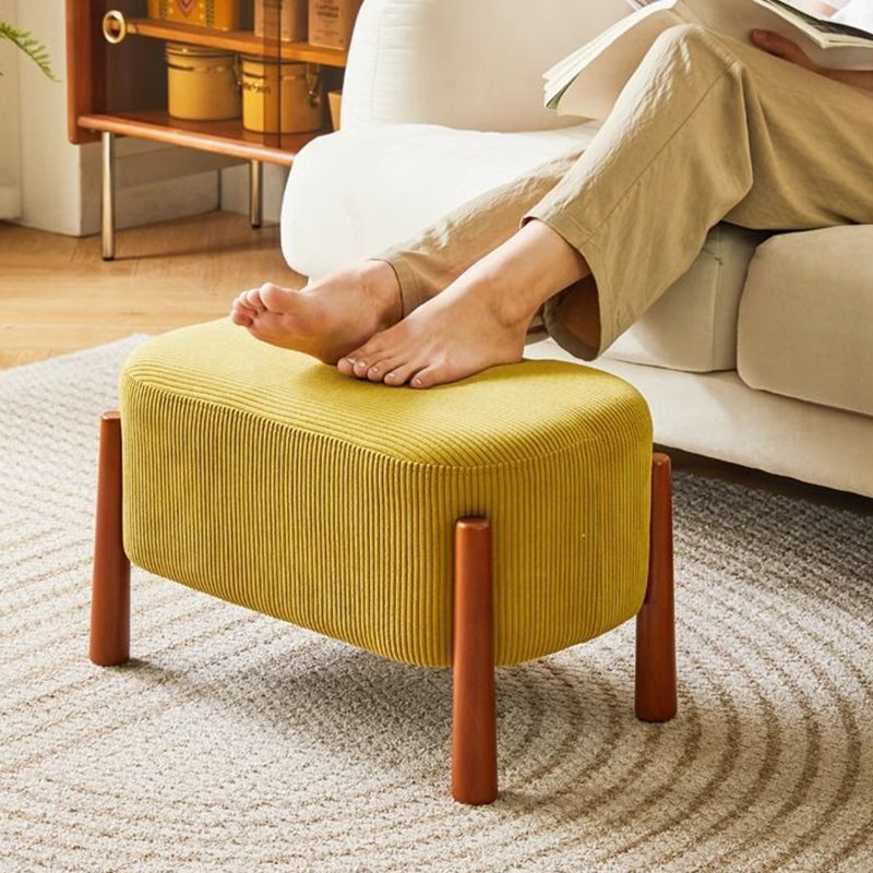 Modern Minimalist Oval Solid Wood Low Stool – Corduroy, Teddy Fleece & Faux Mink Fur Upholstery, Yarn-Wrapped Sponge Cushion, Backless & Armless Hallway Seat