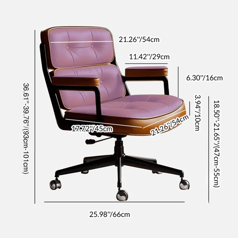 Contemporary Scandinavian Rotatable Rectangular Metal PU & Genuine Leather Sponge Liftable Desk Chair Backrest Armrest For Home Office
