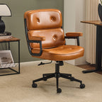 Contemporary Scandinavian Rotatable Rectangular Metal PU & Genuine Leather Sponge Liftable Desk Chair Backrest Armrest For Home Office
