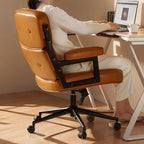 Contemporary Scandinavian Rotatable Rectangular Metal PU & Genuine Leather Sponge Liftable Desk Chair Backrest Armrest For Home Office