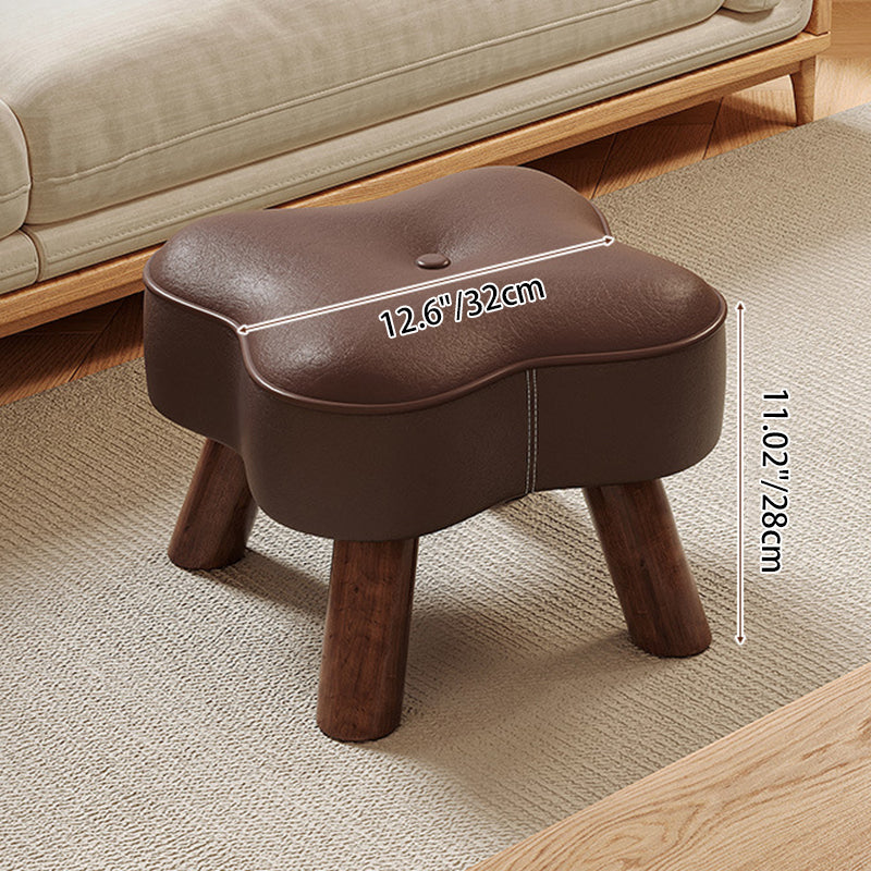Traditional Vintage Solid Wood Faux Leather Sponge Low Stool Backless Armless For Entryway