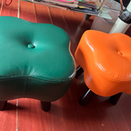 Traditional Vintage Solid Wood Faux Leather Sponge Low Stool Backless Armless For Entryway