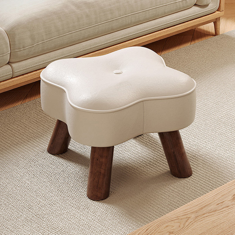 Traditional Vintage Solid Wood Faux Leather Sponge Low Stool Backless Armless For Entryway