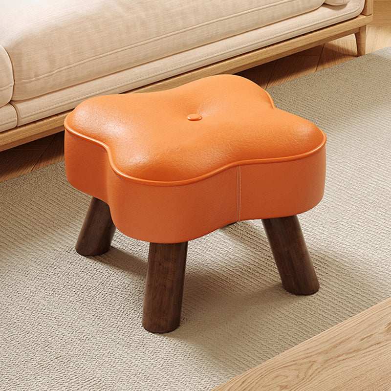 Traditional Vintage Solid Wood Faux Leather Sponge Low Stool Backless Armless For Entryway