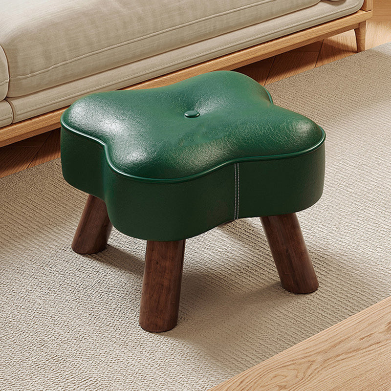 Traditional Vintage Solid Wood Faux Leather Sponge Low Stool Backless Armless For Entryway
