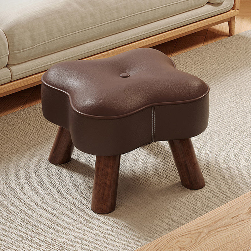 Traditional Vintage Solid Wood Faux Leather Sponge Low Stool Backless Armless For Entryway