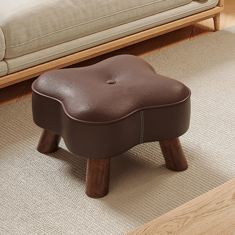 Traditional Vintage Solid Wood Faux Leather Sponge Low Stool Backless Armless For Entryway