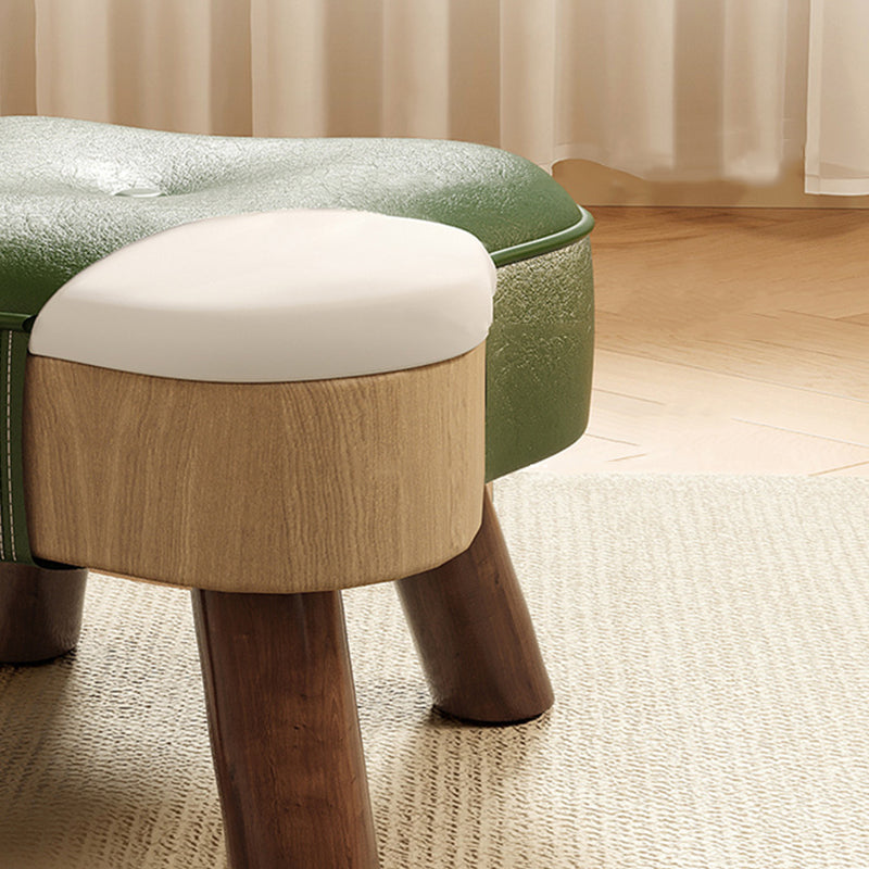 Traditional Vintage Solid Wood Faux Leather Sponge Low Stool Backless Armless For Entryway