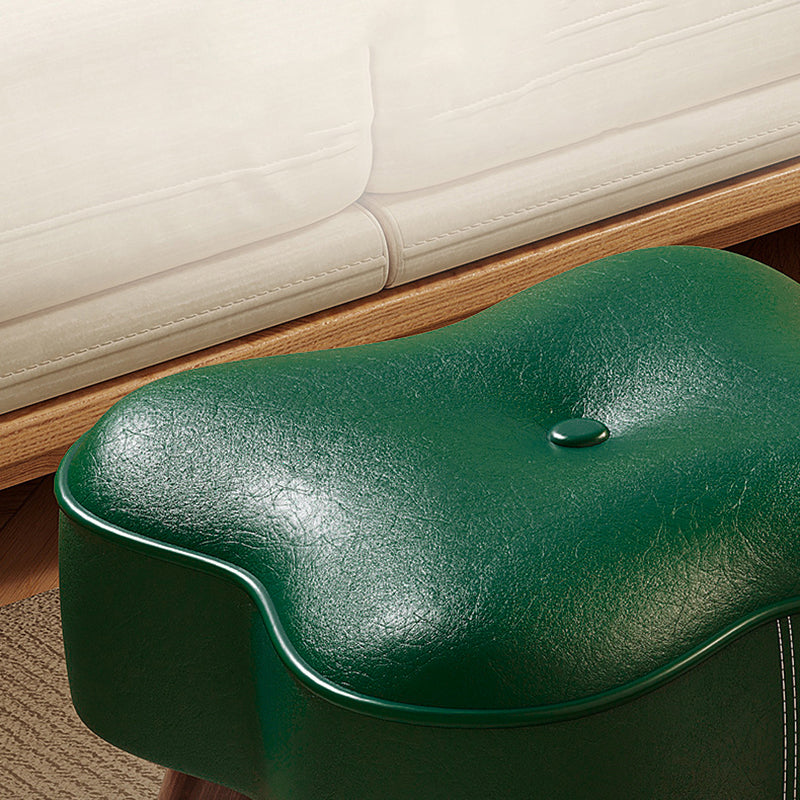 Traditional Vintage Solid Wood Faux Leather Sponge Low Stool Backless Armless For Entryway