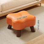 Traditional Vintage Solid Wood Faux Leather Sponge Low Stool Backless Armless For Entryway