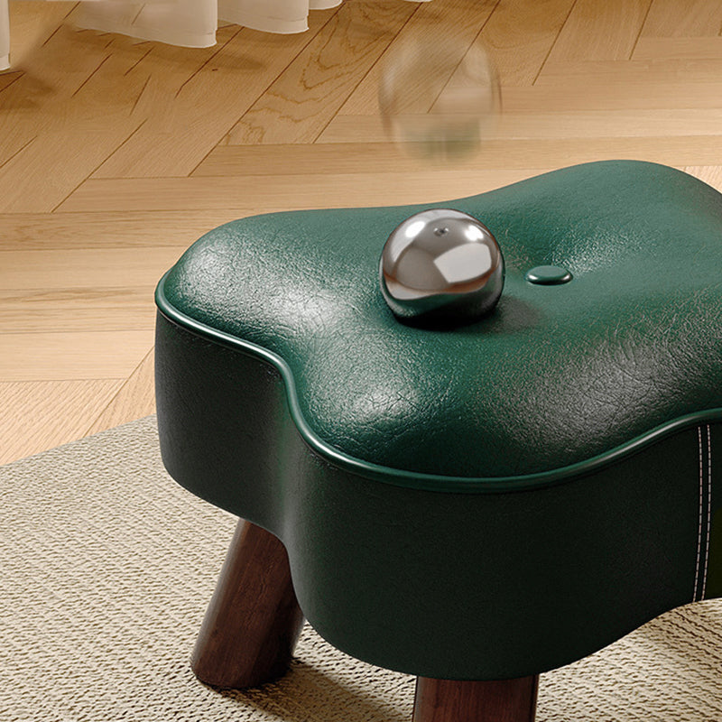 Traditional Vintage Solid Wood Faux Leather Sponge Low Stool Backless Armless For Entryway