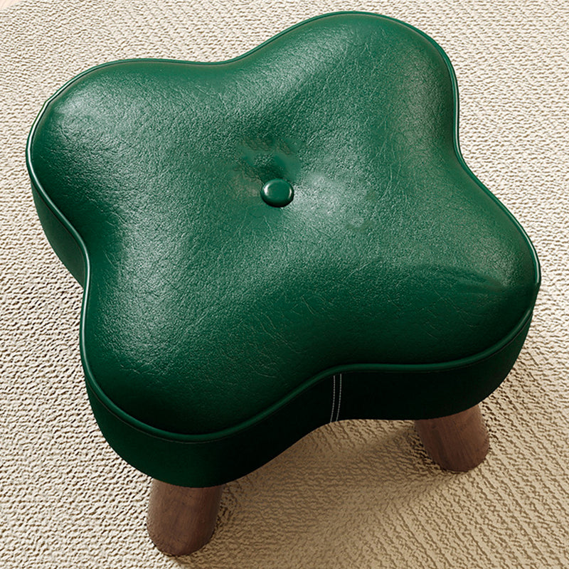 Traditional Vintage Solid Wood Faux Leather Sponge Low Stool Backless Armless For Entryway