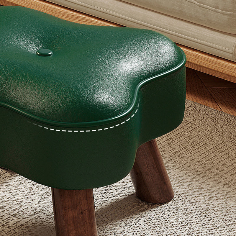 Traditional Vintage Solid Wood Faux Leather Sponge Low Stool Backless Armless For Entryway