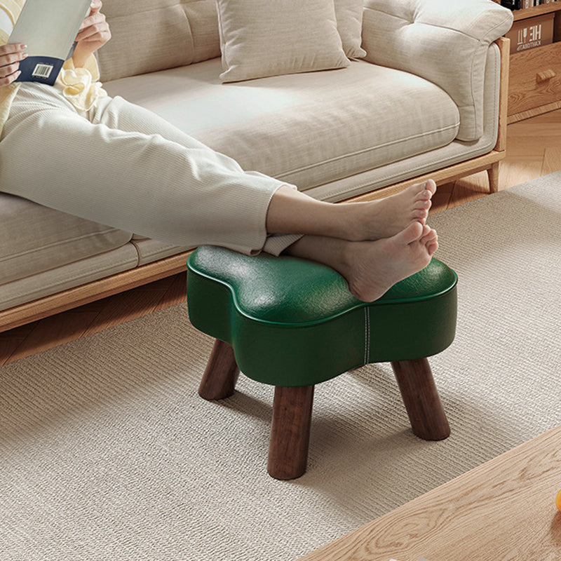 Traditional Vintage Solid Wood Faux Leather Sponge Low Stool Backless Armless For Entryway