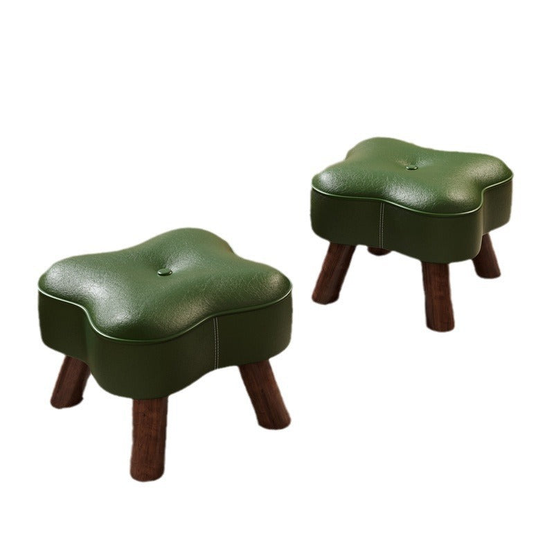Traditional Vintage Solid Wood Faux Leather Sponge Low Stool Backless Armless For Entryway