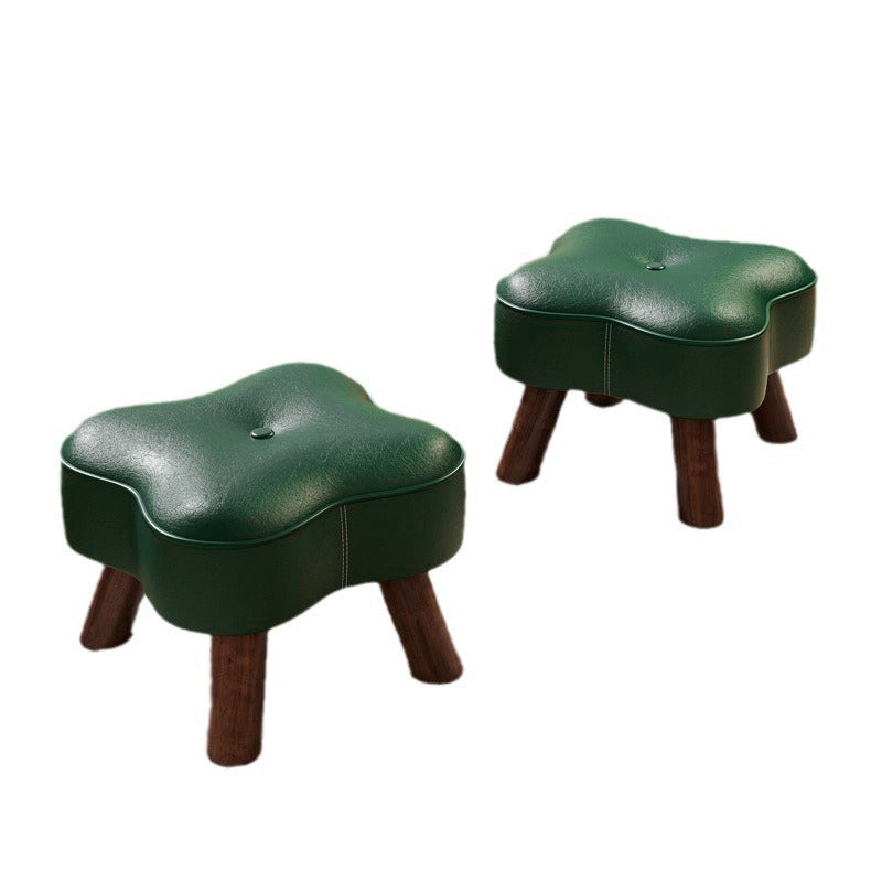 Traditional Vintage Solid Wood Faux Leather Sponge Low Stool Backless Armless For Entryway