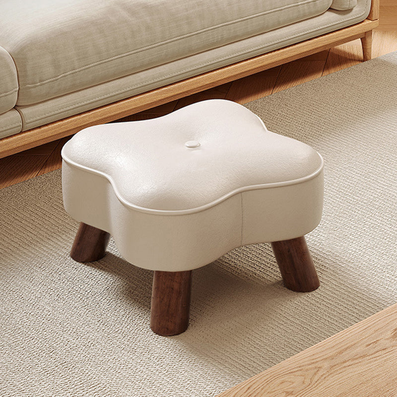 Traditional Vintage Solid Wood Faux Leather Sponge Low Stool Backless Armless For Entryway