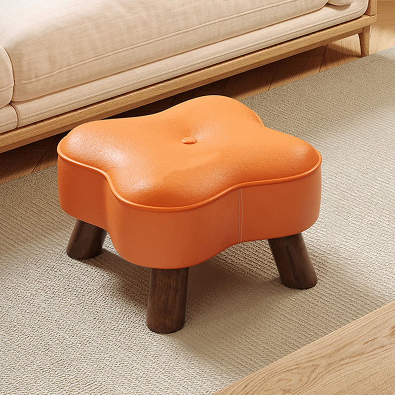 Traditional Vintage Solid Wood Faux Leather Sponge Low Stool Backless Armless For Entryway