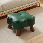 Traditional Vintage Solid Wood Faux Leather Sponge Low Stool Backless Armless For Entryway