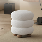 Taburete Nórdico Contemporáneo Cilíndrico de Madera Maciza para Dormitorio con Cojín de Tela Sherpa
