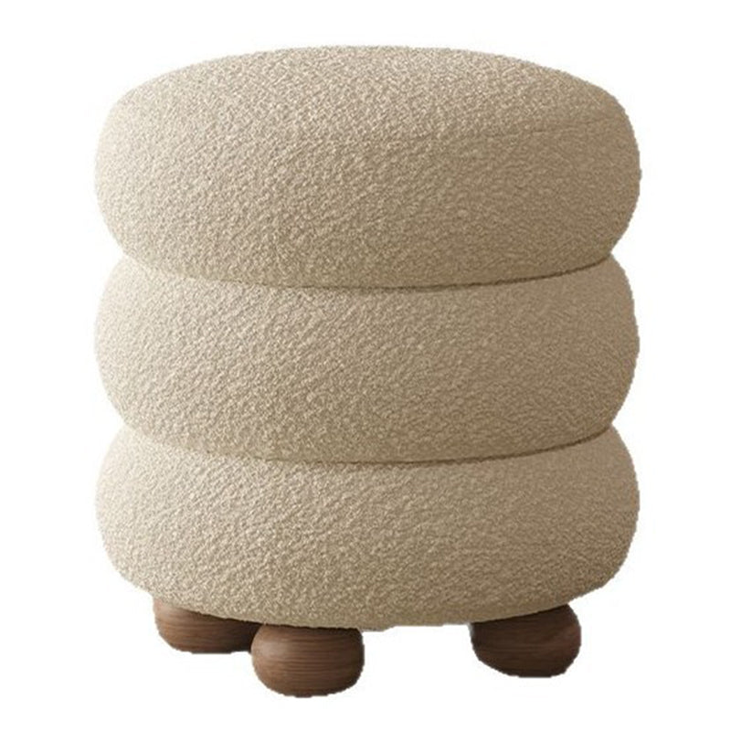 Taburete Nórdico Contemporáneo Cilíndrico de Madera Maciza para Dormitorio con Cojín de Tela Sherpa