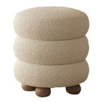 Taburete Nórdico Contemporáneo Cilíndrico de Madera Maciza para Dormitorio con Cojín de Tela Sherpa