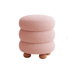 Taburete Nórdico Contemporáneo Cilíndrico de Madera Maciza para Dormitorio con Cojín de Tela Sherpa