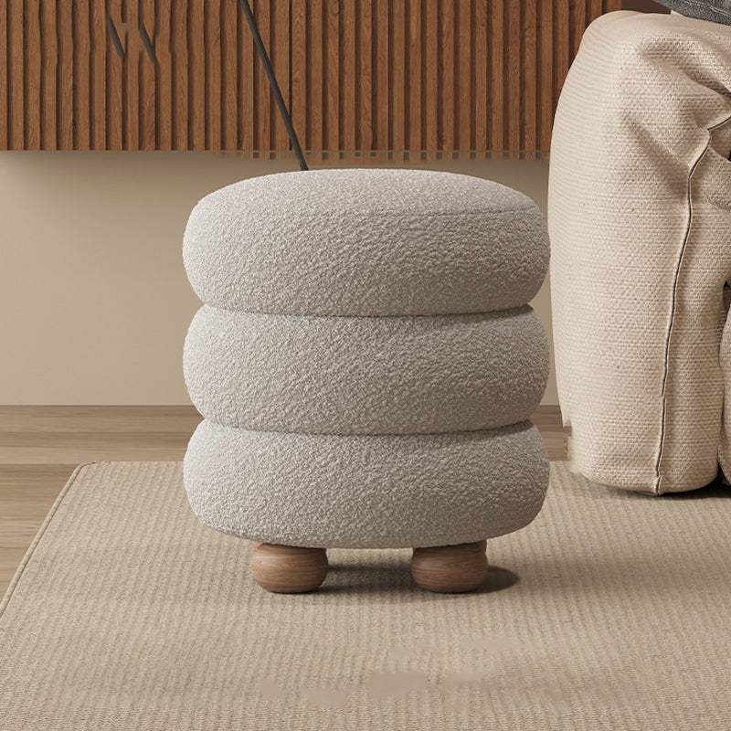 Nordic Contemporary Cylindrical Solid Wood Vanity Stool with Sherpa Fabric Cushion for Bedroom