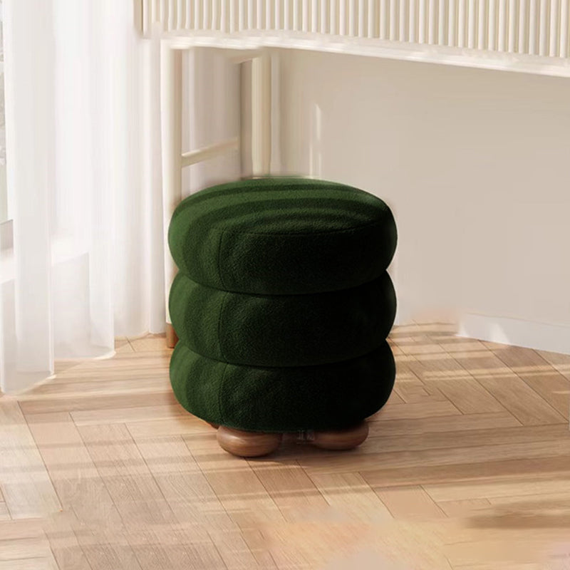 Nordic Contemporary Cylindrical Solid Wood Vanity Stool with Sherpa Fabric Cushion for Bedroom