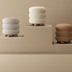 Taburete Nórdico Contemporáneo Cilíndrico de Madera Maciza para Dormitorio con Cojín de Tela Sherpa