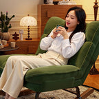 Contemporary Nordic Rectangular Rubberwood Iron Corduroy Sponge Plush Cotton Detachable Rocking Chair Backrest Armless For Bedroom