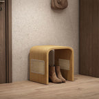 Modern Minimalist Arc Nan Bamboo Resin Rattan Weaving Kids' Low Stool — Backless & Armless for Entryway