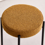 Contemporary Scandinavian Round Vanity Stool with Iron Frame, Cotton-Linen Upholstery, Armless Bedroom Accent