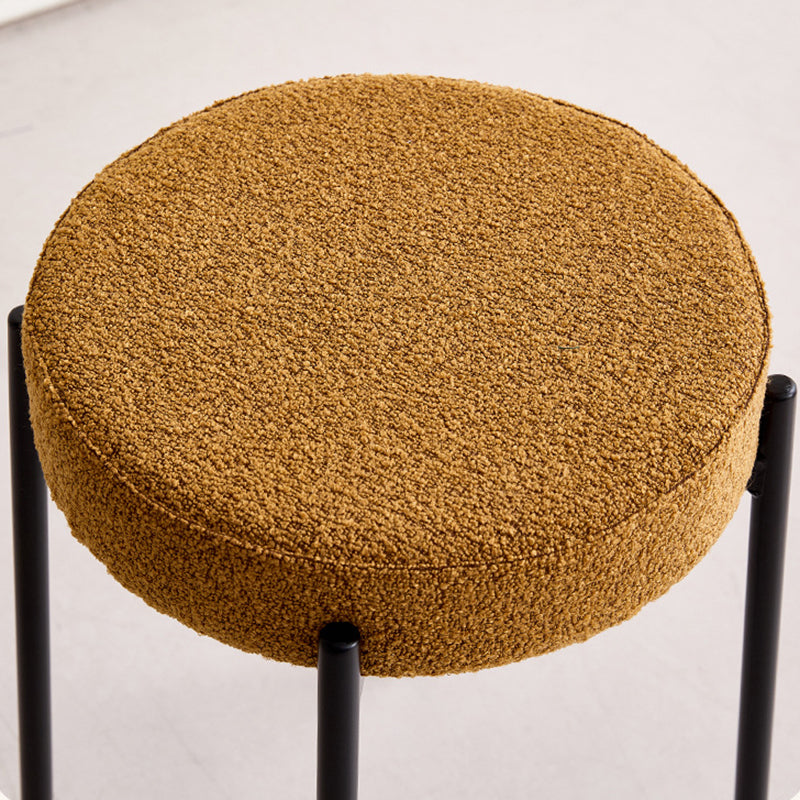 Contemporary Scandinavian Round Vanity Stool with Iron Frame, Cotton-Linen Upholstery, Armless Bedroom Accent