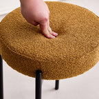 Contemporary Scandinavian Round Vanity Stool with Iron Frame, Cotton-Linen Upholstery, Armless Bedroom Accent