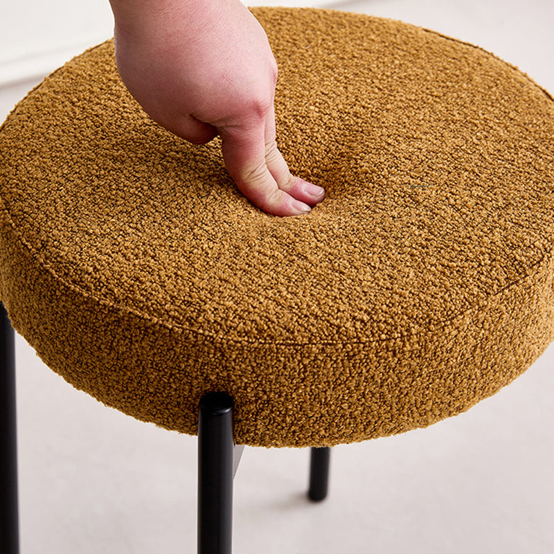 Contemporary Scandinavian Round Vanity Stool with Iron Frame, Cotton-Linen Upholstery, Armless Bedroom Accent